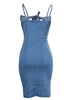 Vestido Jeans Midi Justo com Amarração no Decote