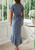 Vestido Envelope Mullet Estampado com Babado