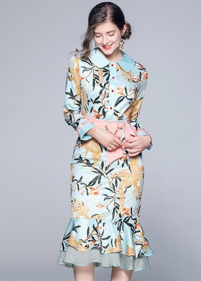 Vestido Midi Estampado com Babado na Barra