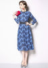 Vestido de Renda Azul Claro Midi Manga Longa
