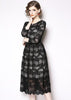 Vestido Midi Renda Preto Manga Longa Festa
