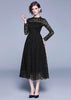 Vestido Renda Preto Midi Evase Manga Longa