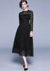 Vestido Renda Preto Midi Evase Manga Longa