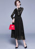Vestido Renda Preto Midi Evase Manga Longa