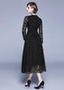 Vestido Renda Preto Midi Evase Manga Longa