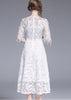 Vestido Evase Midi Branco com Pedraria Festa