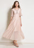 Vestido Midi Renda Rose Manga Flare