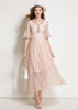Vestido Midi Renda Rose Manga Flare