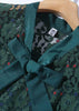 Vestido de Renda Midi Verde Gola Laço com Manga