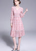 Vestido Midi Renda Rose com Botão na Frente
