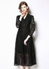 Vestido Renda Manga Longa Azul Preto