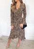 Vestido Animal Print Midi Transpassado com Babado