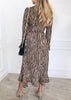 Vestido Animal Print Midi Transpassado com Babado