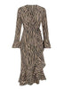 Vestido Animal Print Midi Transpassado com Babado
