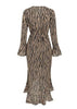 Vestido Animal Print Midi Transpassado com Babado