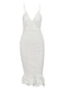 Vestido Midi Renda Guipir Branco com Babado na Barra