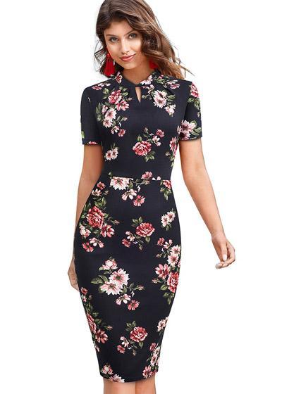 Vestido Tubinho Midi Estampado Decote Gota