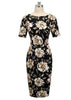 Vestido Midi Tubinho Manga Curta Estampado Com Bolsos