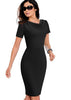 Vestido Midi Tubinho Social Decote v Manga Curta