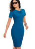 Vestido Midi Tubinho Social Decote v Manga Curta