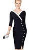 Vestido Midi Tubinho Social Manga Longa com Fenda