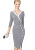 Vestido Midi Tubinho Social Manga Longa com Fenda