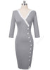 Vestido Midi Tubinho Social Manga Longa com Fenda