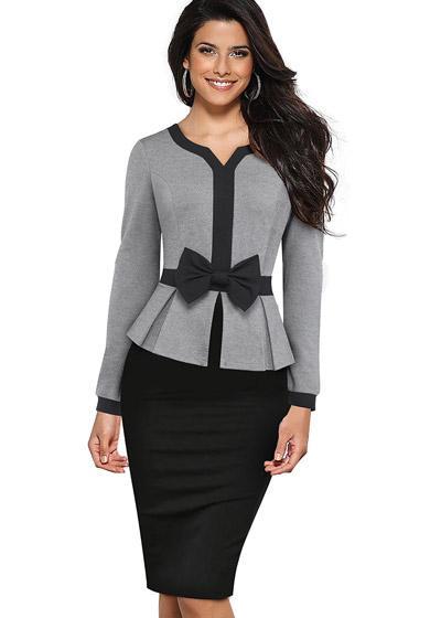 Vestido Bicolor Midi Peplum Manga Longa