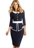 Vestido Midi Peplum Preto e Branco Social