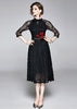 Vestido Midi Renda Guipir Preto Vermelho
