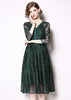 Vestido Evase Midi Festa de Renda Decote V