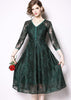 Vestido Evase Midi Festa de Renda Decote V