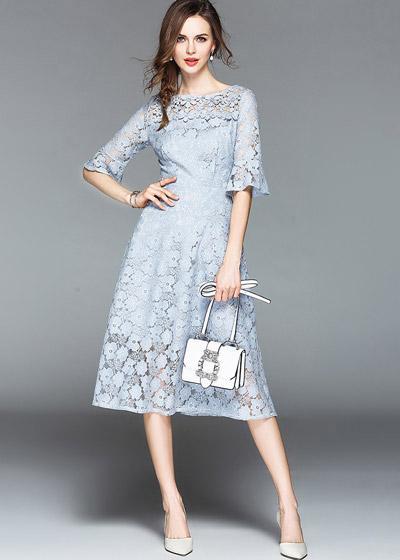 Vestido Midi Renda Guipir Festa Manga Sino
