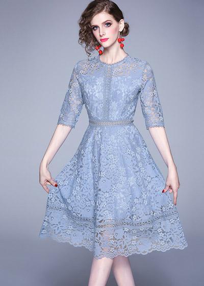 Vestido Midi Renda Evase Meia Manga Festa Casamento