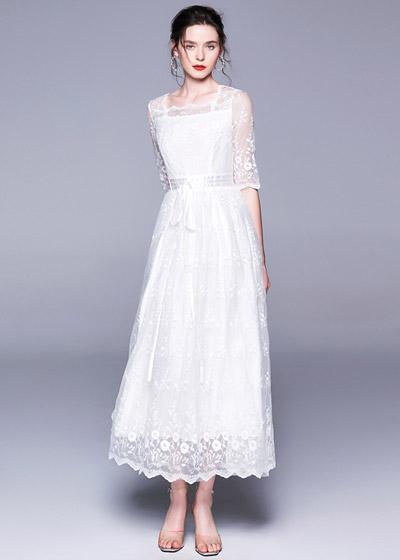Vestido de Renda Branco Longo para Casamento Civil
