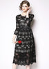 Vestido Midi de Renda Preta Decote Redondo