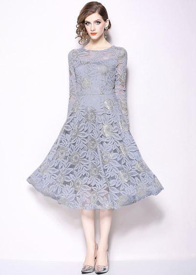 Vestido Midi de Renda Manga Longa Festa Casamento