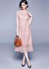 Vestido Midi Elegante Evasê Renda Guipir Rose Festa
