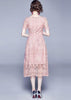 Vestido Midi Elegante Evasê Renda Guipir Rose Festa