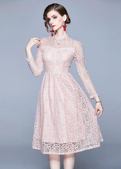Vestido Evasê Midi Renda Rosa Madrinha Casamento