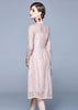 Vestido Evasê Midi Renda Rosa Madrinha Casamento