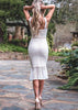 Vestido Midi Renda com Babado na Barra para Festa