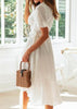 Vestido Midi Envelope Branco com Babado na Barra