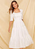 Vestido Midi Branco Decote Quadrado
