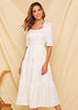 Vestido Midi Branco Decote Quadrado