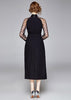 Vestido Preto Midi Gola Alta com Tule e Fenda