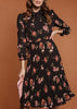Vestido Evangélico Midi Floral Gola Laço