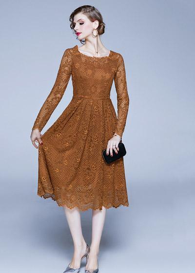 Vestido Midi Renda Guipir Decote Quadrado