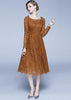 Vestido Midi Renda Guipir Decote Quadrado