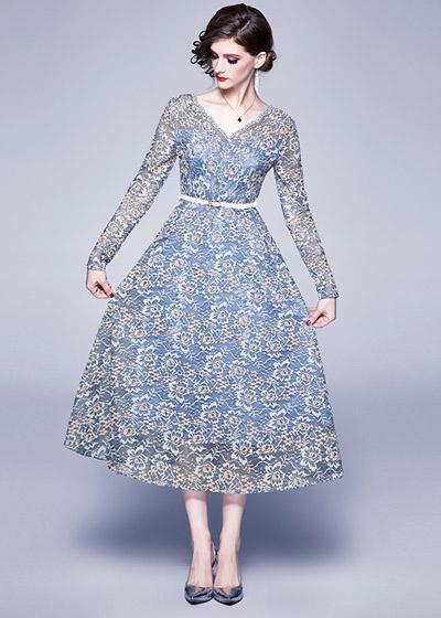 Vestido Renda Midi Decote V nas Costas
